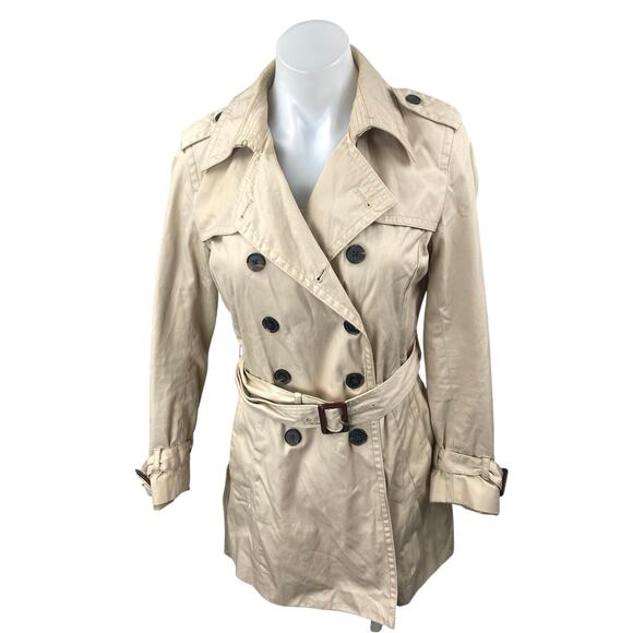 Banana Republic Beige Khaki Double Breasted Tie Waist Trench Coat Jacket Size SP - Picture 1 of 5